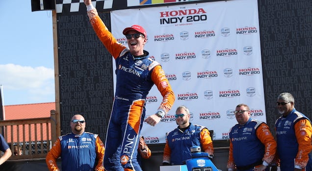 PNC Bank Chip Ganassi Racing's Scott Dixon Celebrates After Winning The NTT IndyCar Series Honda Indy 200 At The Mid-Ohio Sports Car Complex PNC Bank Chip Ganassi Racing's Scott Dixon Wins The Honda Indy 200 At Mid-Ohio