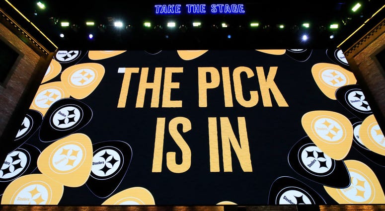 A video board as the Pittsburgh Steelers pick is announced 2019 NFL Draft A video board as the Pittsburgh Steelers pick is announced 2019 NFL Draft