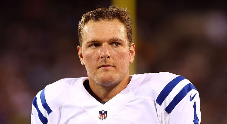 EAST RUTHERFORD, NJ - AUGUST 07: Punter Pat McAfee #1 of the Indianapolis Colts looks on against the New York Jets during a preseason game at MetLife Stadium on August 7, 2014 in East Rutherford, New Jersey.