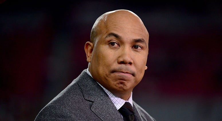 GLENDALE, AZ - JANUARY 16: Hines Ward of NBC Sports talk before the NFC Divisional Playoff Game at University of Phoenix Stadium on January 16, 2016 in Glendale, Arizona.