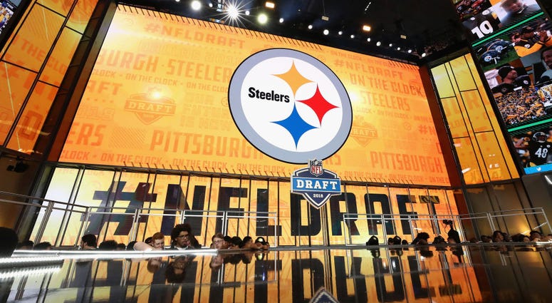 The Pittsburgh Steelers logo is seen on a video board during the first round of the 2018 NFL Draft The Pittsburgh Steelers logo is seen on a video board during the first round of the 2018 NFL Draft