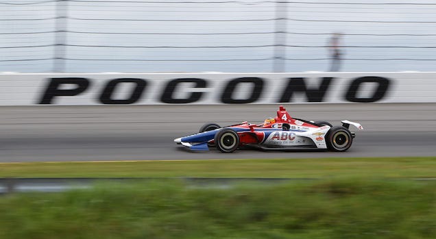 AJ Foyt Racing's Matteus Leist (4) races during the ABC Supply 500 at Pocono Raceway. ABC Supply AJ Foyt Racing's Matteus Leist At Pocono Raceway
