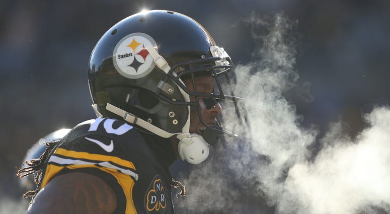 Jan 14, 2018; Pittsburgh, PA, USA; Pittsburgh Steelers wide receiver Martavis Bryant (10) celebrates after scoring a touchdown against the Jacksonville Jaguars during the second quarter in the AFC Divisional Playoff game at Heinz Field. Mandatory Credit: