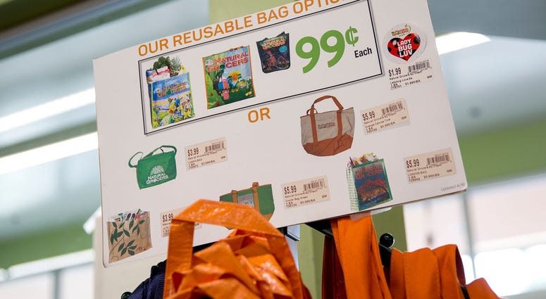 Reusable bags are shown advertised Reusable bags are shown advertised