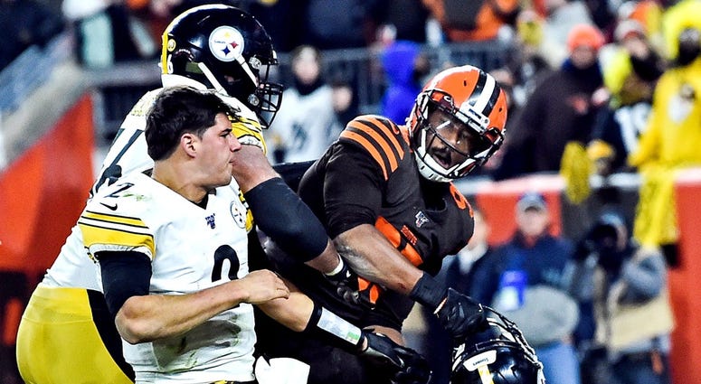 Mason Rudolph and Myles Garrett and going at it on Thursday Night Football Mason Rudolph Myles Garrett