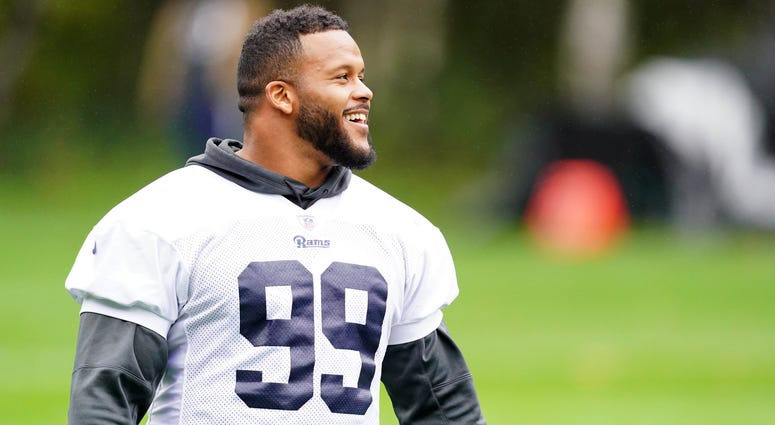 Los Angeles Rams defensive tackle Aaron Donald (99) during practice at at The Grove.
