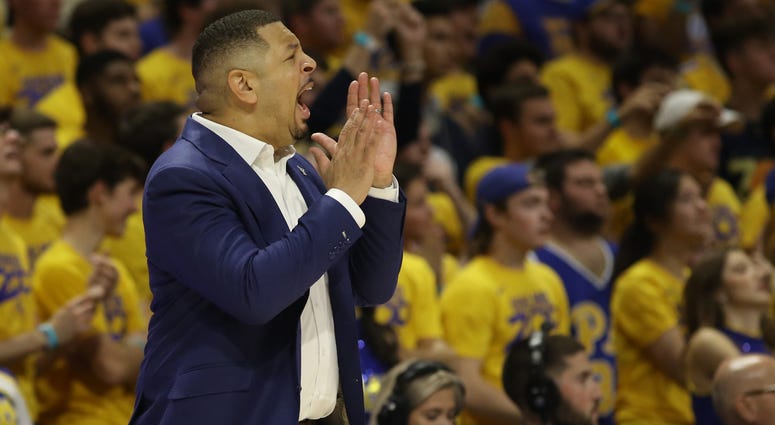 Pittsburgh Panthers head coach Jeff Capel reacts on the sidelines against the Florida State Seminoles during the first half at the Petersen Events Center.