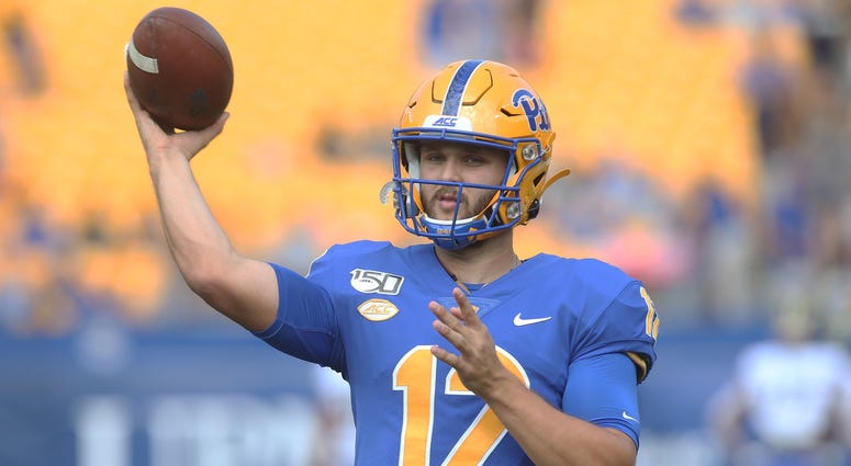 Pittsburgh Panthers quarterback Nick Patti (12) warms up before playing the Delaware Fighting Blue Hens at Heinz Field.