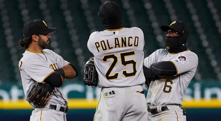 Pirates outfield celebration Pirates outfield celebration