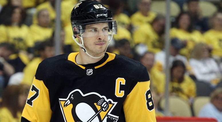 Pittsburgh Penguins center Sidney Crosby (87) looks on against the New York Islanders during the third period in game three of the first round of the 2019 Stanley Cup Playoffs at PPG PAINTS Arena. New...