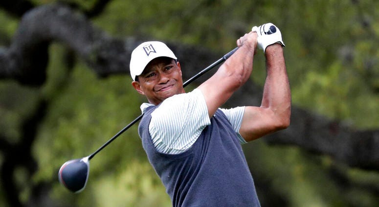 Tiger Woods watches his drive on the eighth hole during fourth round play at the Dell Technologies Match Play Championship golf tournament, Saturday, March 30, 2019, in Austin, Texas. Tiger Woods watches his drive on the eighth hole during fourth round play at the Dell Technologies Match Play Championship golf tournament, Saturday, March 30, 2019, in Austin, Texas.