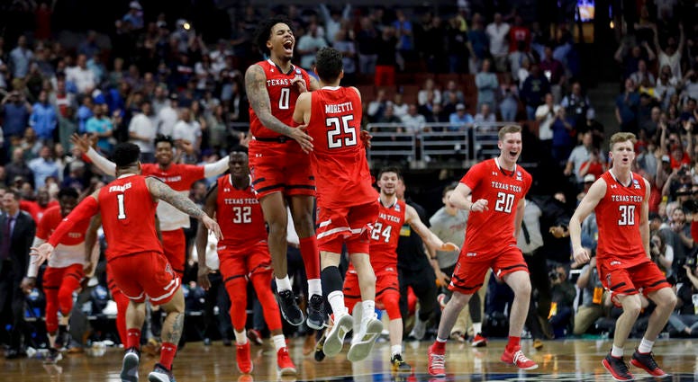Texas Tech celebrates after a win against Gonzaga in the West Regional final in the NCAA men's college basketball tournament Saturday, March 30, 2019, in Anaheim, Calif. Texas Tech won 75-69. Texas Tech celebrates after a win against Gonzaga in the West Regional final in the NCAA men's college basketball tournament Saturday, March 30, 2019, in Anaheim, Calif. Texas Tech won 75-69.