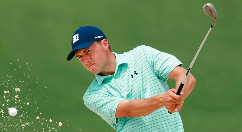 Jordan Spieth hits from the bunker to the second green during his practice round for the Masters at Augusta National Golf Club on Tuesday, April 9, 2019, in Augusta, Ga. Jordan Spieth hits from the bunker to the second green during his practice round for the Masters at Augusta National Golf Club on Tuesday, April 9, 2019, in Augusta, Ga.