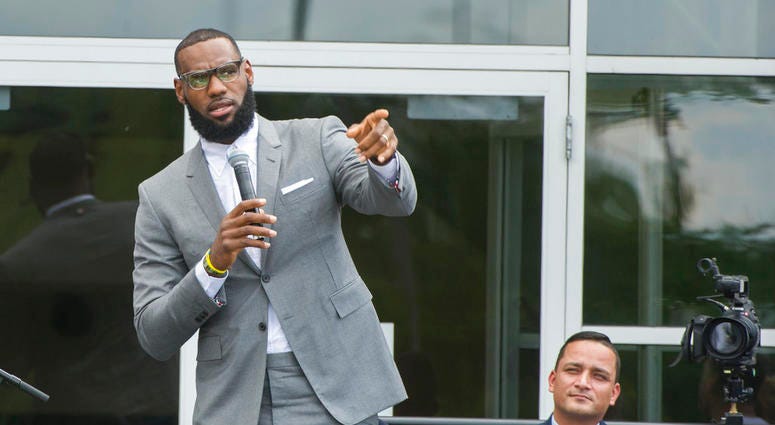LeBron James speaks at the opening ceremony for the I Promise School in Akron, Ohio, Monday, July 30, 2018. The I Promise School is supported by the The LeBron James Family Foundation and is run by the Akron Public Schools. DO NOT USE