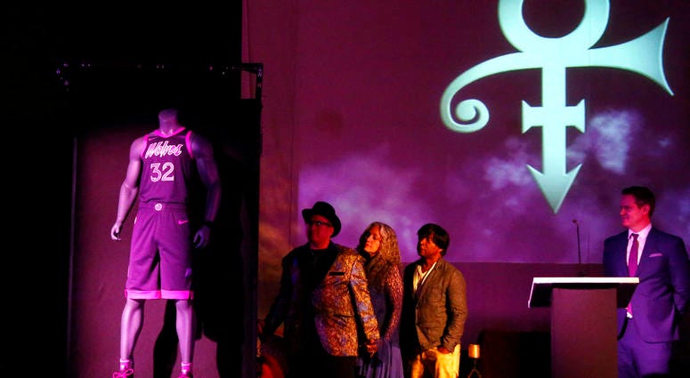 Minnesota Timberwolves uniform, left, honoring the legacy of Prince Minnesota Timberwolves uniform, left, honoring the legacy of Prince