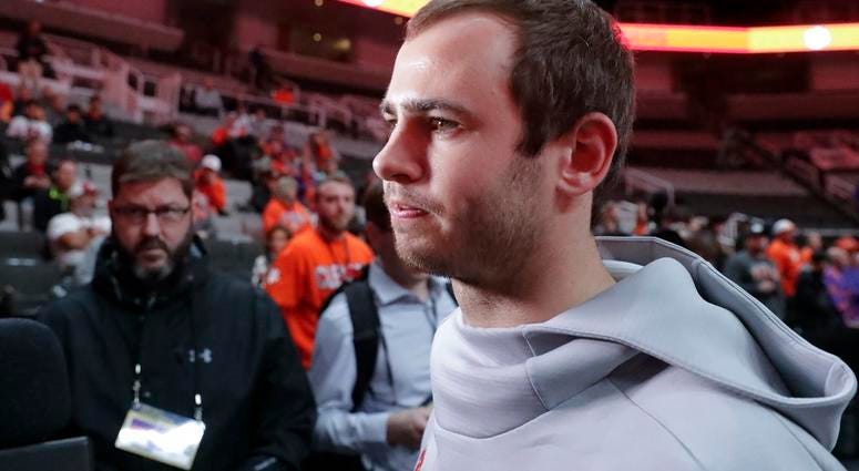 Clemson's Hunter Renfrow listens to a question during media day for the NCAA college football playoff championship game Saturday, Jan. 5, 2019, in Santa Clara, Calif Clemson's Hunter Renfrow listens to a question during media day for the NCAA college football playoff championship game Saturday, Jan. 5, 2019, in Santa Clara, Calif