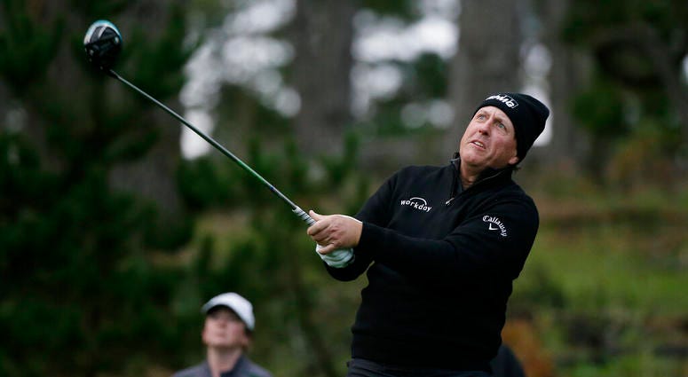 Phil Mickelson follows his drive from the 11th tee of the Spyglass Hill Golf Course during the second round of the AT&T Pebble Beach National Pro-Am golf tournament Friday, Feb. 8, 2019 Phil Mickelson follows his drive from the 11th tee of the Spyglass Hill Golf Course during the second round of the AT&T Pebble Beach National Pro-Am golf tournament Friday, Feb. 8, 2019