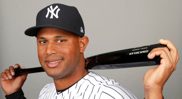 This is a 2019 file photo showing Aaron Hicks of the New York Yankees baseball team. DO NOT USE