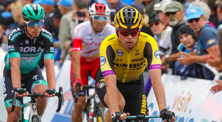 Tejay van Garderen rides to the finish of the fourth stage of the Tour of California cycling race Wednesday, May 15, 2019, in Morro Bay, Calif. AP DO NOT USE
