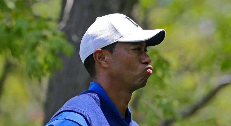 Tiger Woods reacts on the eighth hole during the first round of the PGA Championship golf tournament, Thursday, May 16, 2019, at Bethpage Black in Farmingdale, N.Y. Tiger Woods reacts on the eighth hole during the first round of the PGA Championship golf tournament, Thursday, May 16, 2019, at Bethpage Black in Farmingdale, N.Y.