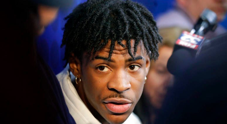 Ja Morant from Murray State, speaks with the media at the NBA draft basketball combine day one in Chicago, Thursday, May. 16, 2019. Ja Morant from Murray State, speaks with the media at the NBA draft basketball combine day one in Chicago, Thursday, May. 16, 2019.