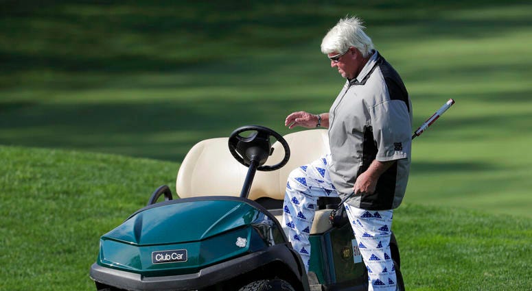 John Daly gets in his golf cart after putting on the fifth green during the second round of the PGA Championship golf tournament, Friday, May 17, 2019, at Bethpage Black in Farmingdale, N.Y. AP DO NOT USE
