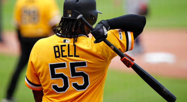 Pittsburgh Pirates' Josh Bell waits in the on deck circle before an at-bat during the team's baseball game against the Milwaukee Brewers in Pittsburgh AP DO NOT USE