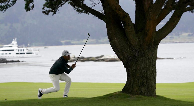 Brooks Koepka watches his shot from 18th fairway during the third round of the U.S. Open golf tournament Saturday, June 15, 2019, in Pebble Beach, Calif. ( Brooks Koepka watches his shot from 18th fairway during the third round of the U.S. Open golf tournament Saturday, June 15, 2019, in Pebble Beach, Calif. (
