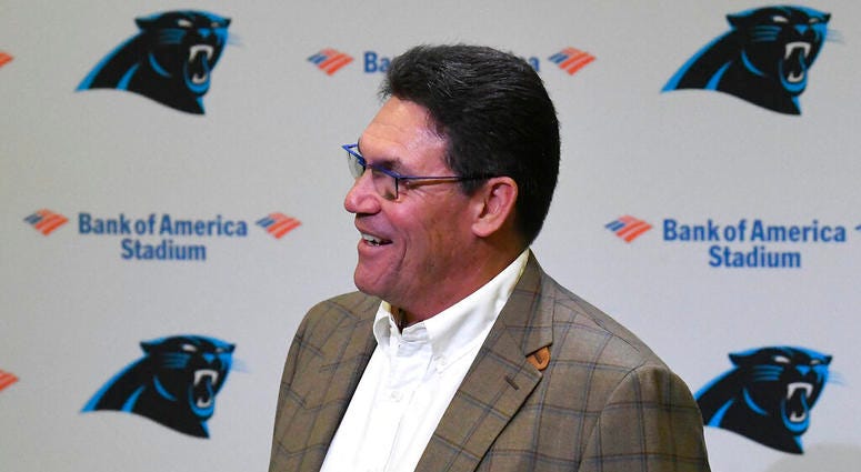 Former Carolina Panthers head coach Ron Rivera laughs at a question from the media during a press conference at Bank of America Stadium in Charlotte, NC on Wednesday, December 4, 2019. Rivera was fired as coach on Tuesday. Former Carolina Panthers head coach Ron Rivera laughs at a question from the media during a press conference at Bank of America Stadium in Charlotte, NC on Wednesday, December 4, 2019. Rivera was fired as coach on Tuesday.