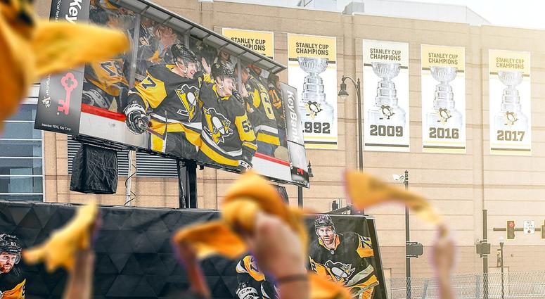 The KeyBank Big Screen outside PPG Paints Arena
