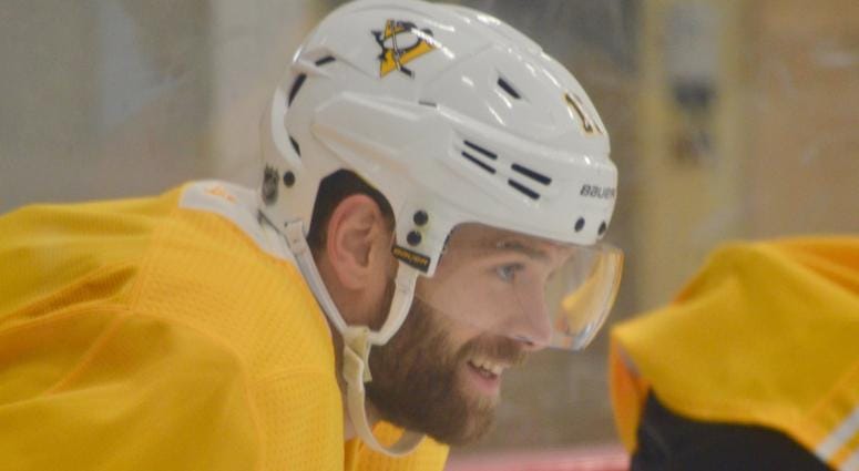 Penguins forward Bryan Rust at practice in 2019
