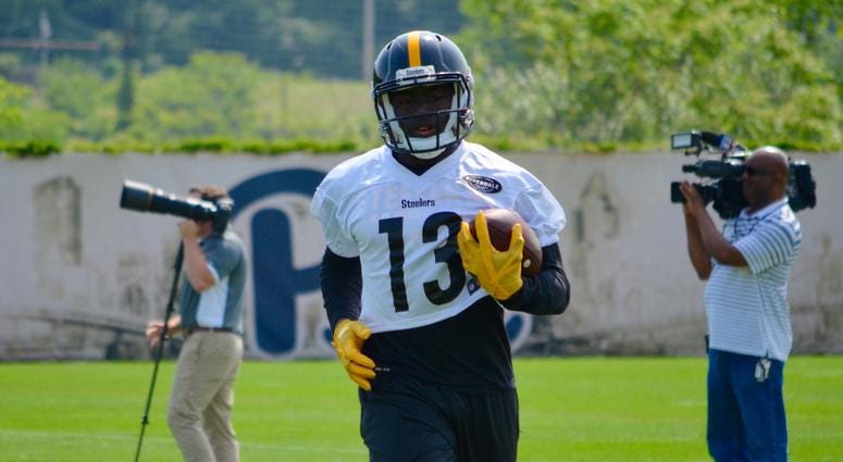 James Washington makes a catch in Steelers OTAs