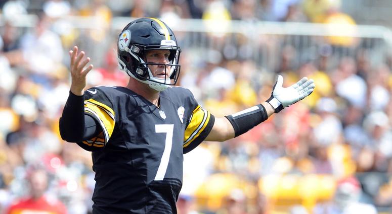 ; Pittsburgh Steelers quarterback Ben Roethlisberger (7) motions to the officials in the first quarter against the Kansas City Chiefs