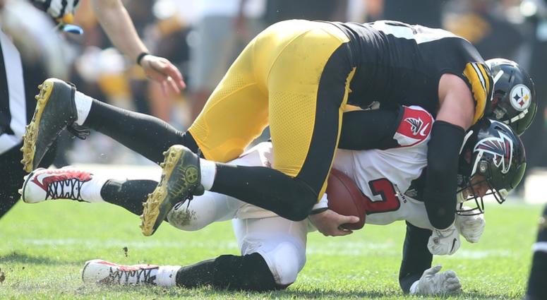 Steelers Linebacker T.J. Watt sacking Falcon's QB Matt Ryan