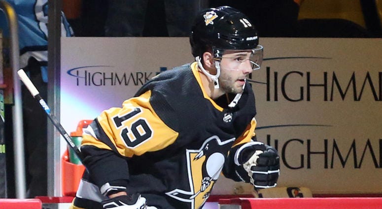 Pittsburgh Penguins center Derick Brassard (19) takes the ice to play the Buffalo Sabres at PPG PAINTS Arena. Pittsburgh won 5-1.