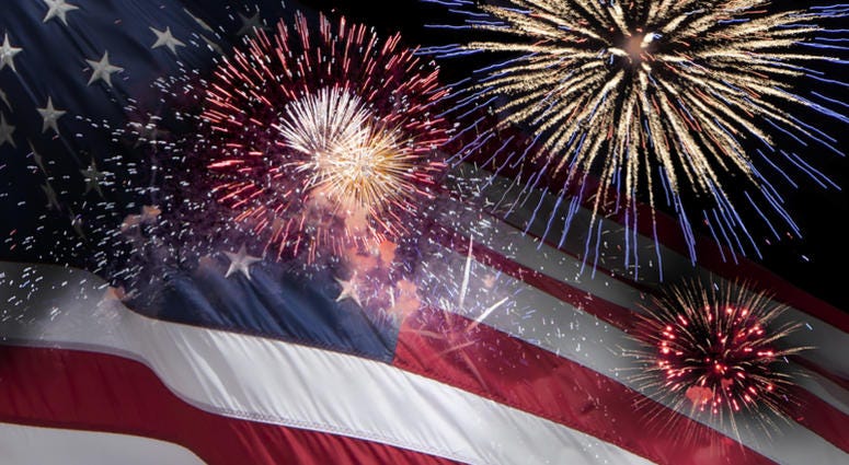 Fireworks and American Flag Fireworks and American Flag