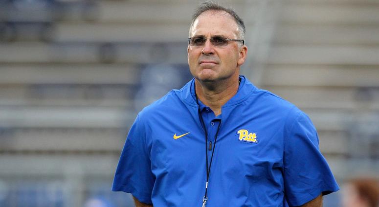Pittsburgh Panthers head coach Pat Narduzzi stands on the field during a warm up practice prior to the game against the Penn State Nittany Lions at Beaver Stadium.