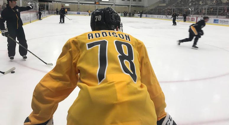 Penguins second-round draft pick and prospect Calen Addison at the team's development camp in June 2018