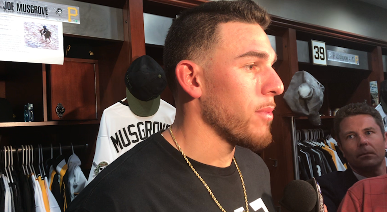 Pirates pitcher Joe Musgrove in locker room after debut