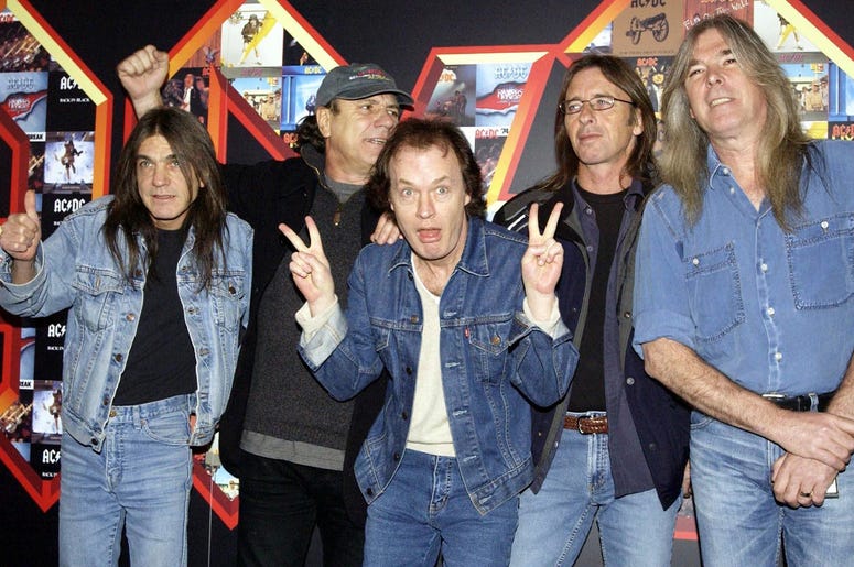 Malcolm Young, Brian Johnson, Angus Young, Phil Rudd and Cliff Williams from AC/DC Malcolm Young, Brian Johnson, Angus Young, Phil Rudd and Cliff Williams from AC/DC