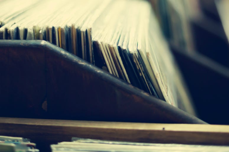Vinyl records Vintage crate of vinyl records
