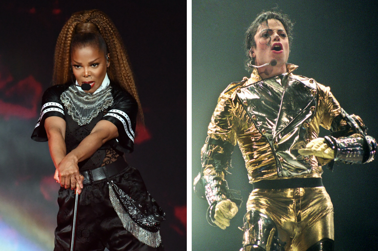 Janet Jackson | Michael Jackson Aug 5, 2018; Miami, FL, USA; Janet Jackson performs at American Airlines Arena. / AUCKLAND, NEW ZEALAND - NOVEMBER 10: Michael Jackson performs on stage during is 'HIStory' world tour concert at Ericsson Stadium November 10, 1996 in Auckland, New Zealand.