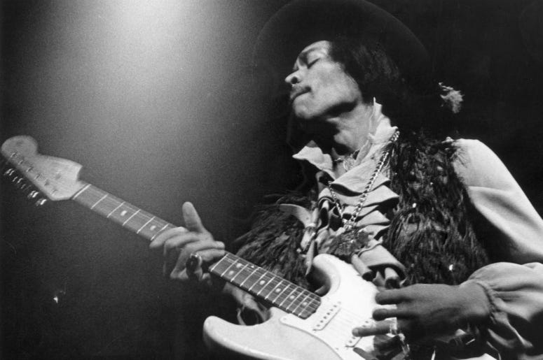 Jimi Hendrix performs on his Fender Stratocaster electric guitar at the Fillmore East in New York. Jimi Hendrix performs on his Fender Stratocaster electric guitar at the Fillmore East in New York.