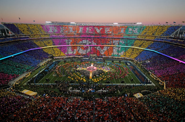 Coldplay, Beyonce and Bruno Mars perform during the Pepsi Super Bowl 50 Halftime Show Coldplay, Beyonce and Bruno Mars perform during the Pepsi Super Bowl 50 Halftime Show
