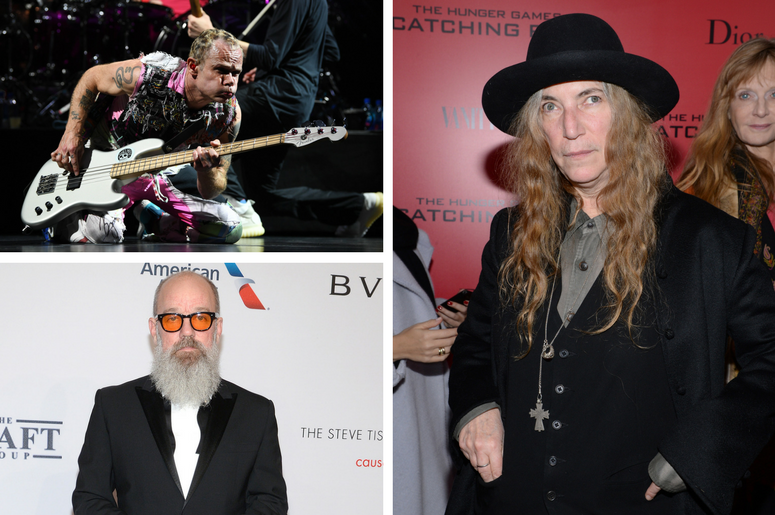 Musicians Patti Smith, Michael Stipe of R.E.M., and Flea of Red Hot Chili Peppers Musicians Patti Smith, Michael Stipe of R.E.M., and Flea of Red Hot Chili Peppers