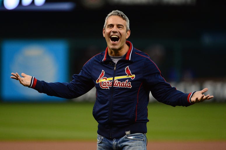 St. Louis native and television personality Andy Cohen throws out a first pitch prior to a game between the Arizona Diamondbacks and the St. Louis Cardinals at Busch Stadium.