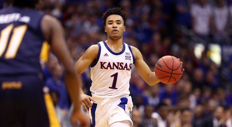 Devon Dotson #1 of the Kansas Jayhawks