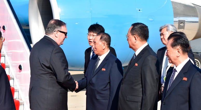 U.S. Secretary of State Mike Pompeo is greeted by senior North Korean official Kim Yong Chul, director of the United Front Department. U.S. Secretary of State Mike Pompeo is greeted by senior North Korean official Kim Yong Chul, director of the United Front Department.