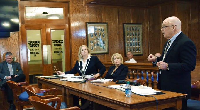 Mark Kempton presents his points in case in a suit filed against A New Missouri and Greitens for Missouri to Judge Jon Beetem in Cole County Circuit Court in Jefferson City, Mo.