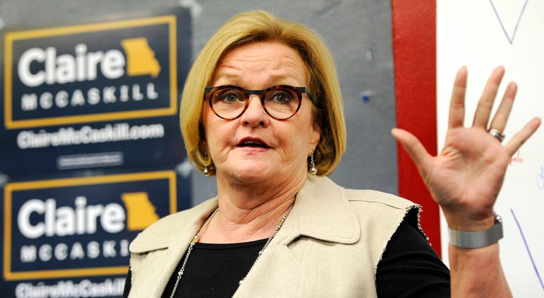 FILE - In this May 18, 2018, file photo, Sen. Claire McCaskill, D-Mo., speaks to supporters at the opening of her campaign field office in Ferguson, Mo.